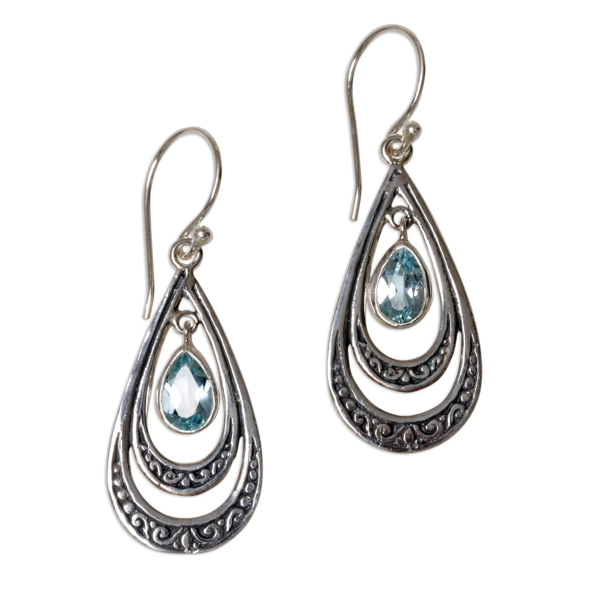 Gleaming Teardrops in Blue Blue Topaz Teardrop Dangle Earrings from Indonesia