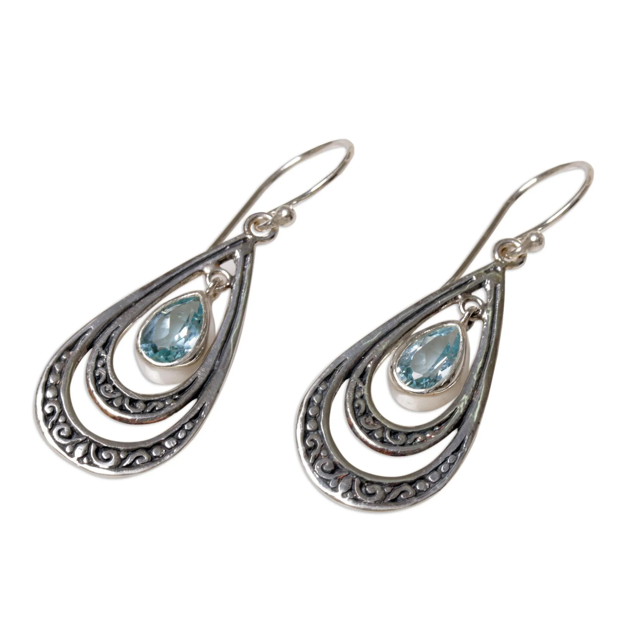 Gleaming Teardrops in Blue Blue Topaz Teardrop Dangle Earrings from Indonesia