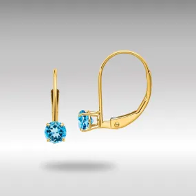 Gold 4mm Round December/Blue Topaz Leverback Earrings Model-XBE84