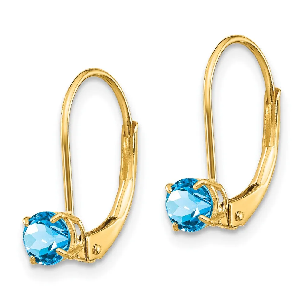 Gold 4mm Round December/Blue Topaz Leverback Earrings Model-XBE84