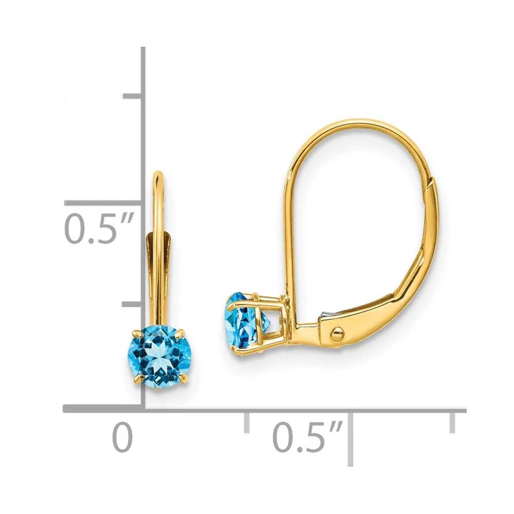 Gold 4mm Round December/Blue Topaz Leverback Earrings Model-XBE84