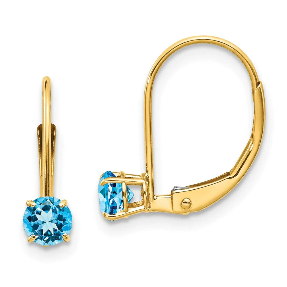 Gold 4mm Round December/Blue Topaz Leverback Earrings Model-XBE84