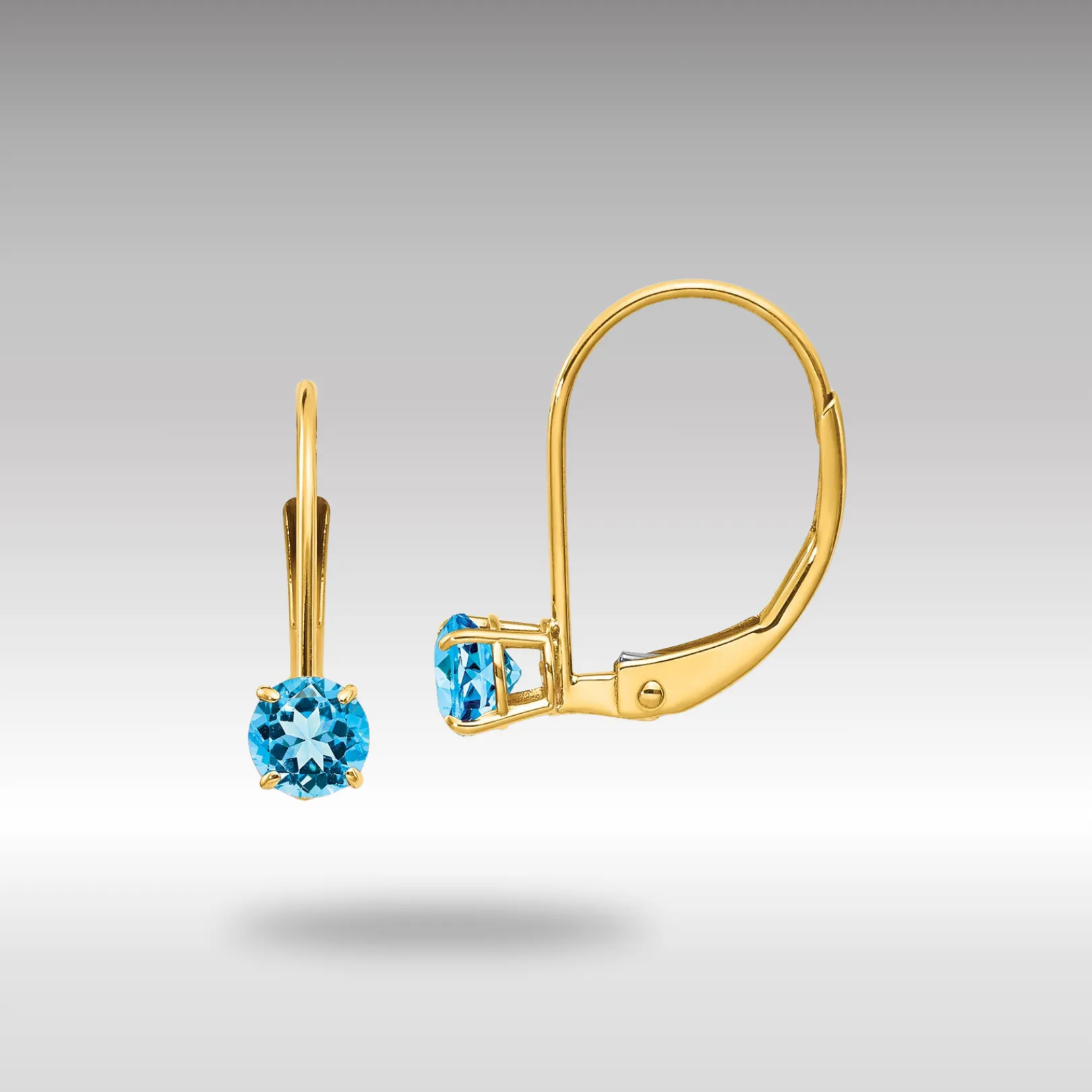 Gold 4mm Round December/Blue Topaz Leverback Earrings Model-XBE84