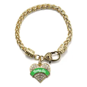 Gold Emerald Green Baby Sister Pave Heart Charm Braided Bracelet