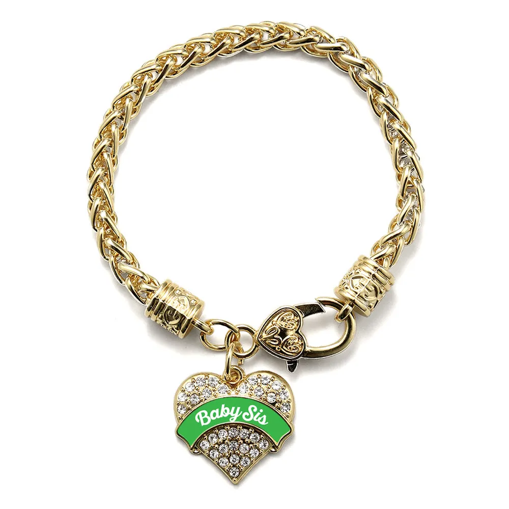 Gold Emerald Green Baby Sister Pave Heart Charm Braided Bracelet