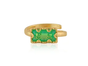 Gold Plated Adjustable Green Glass Ring