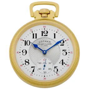 Gotham Men's Gold Plated Stainless Steel Mechanical Hand Wind Railway Classic Nostalgia Series Pocket Watch # GWC14113G