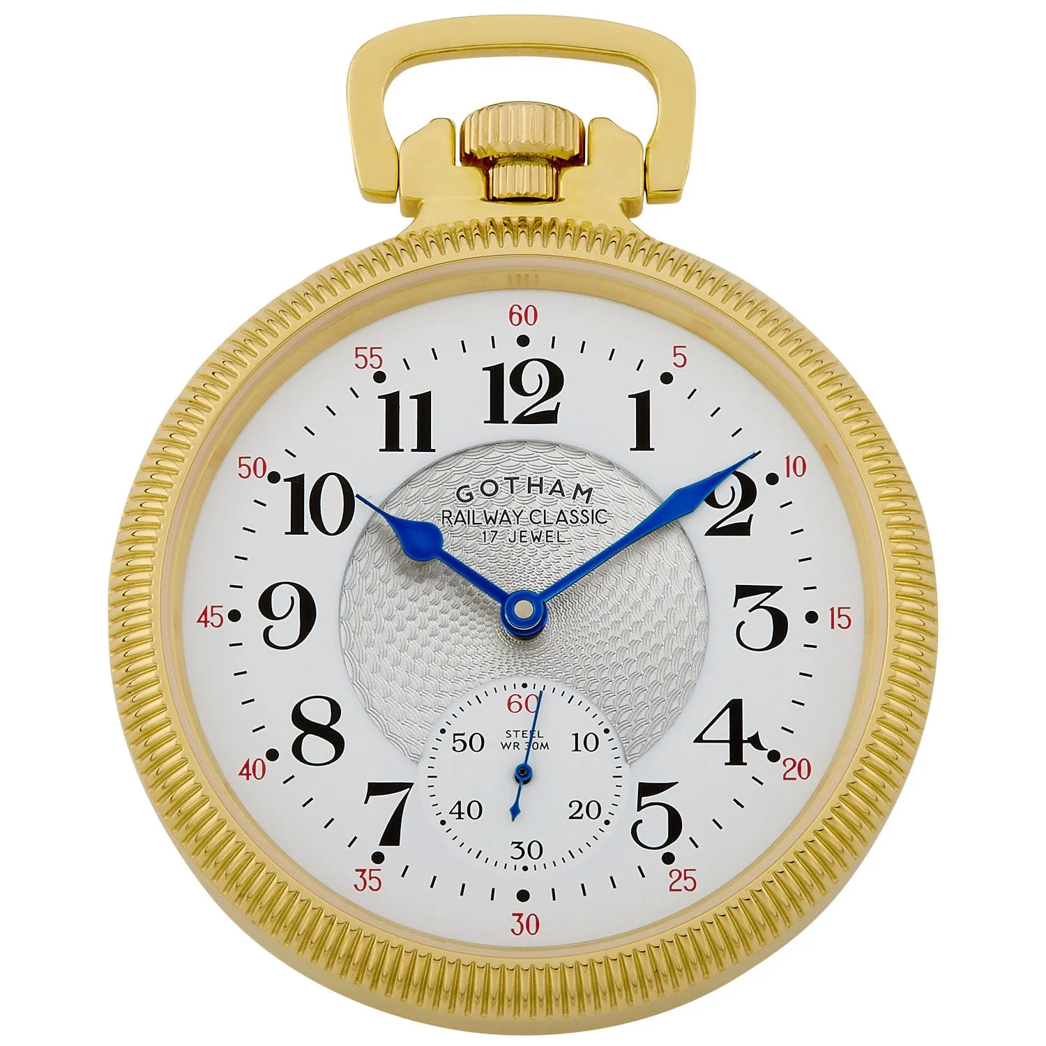 Gotham Men's Gold Plated Stainless Steel Mechanical Hand Wind Railway Classic Nostalgia Series Pocket Watch # GWC14113G