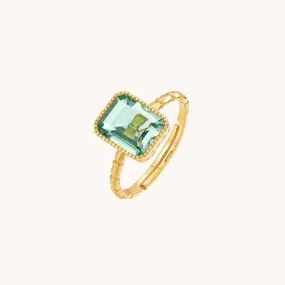 Green Amethyst Square Gold Adjustable Ring