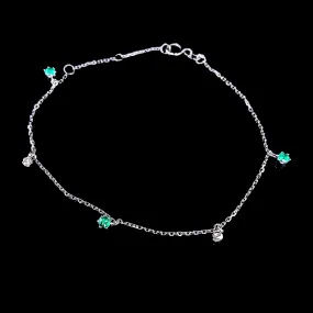 Green Emerald Station Gemstones Diamond Bracelet 18kt