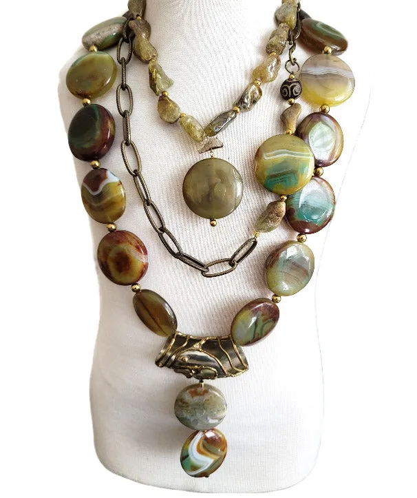 Green Garnet and Agate Antique statement necklace