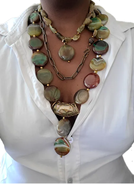 Green Garnet and Agate Antique statement necklace