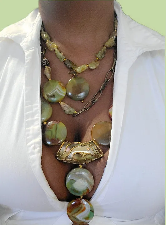 Green Garnet and Agate Antique statement necklace