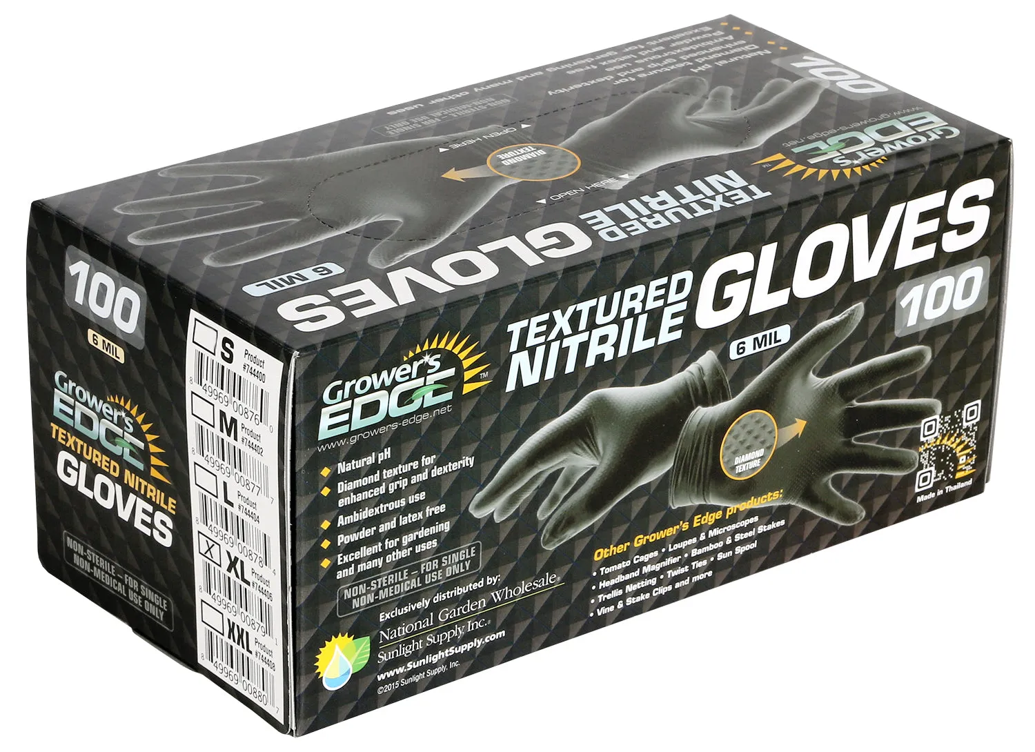 Grower's Edge Black Powder Free Diamond Textured Nitrile Gloves