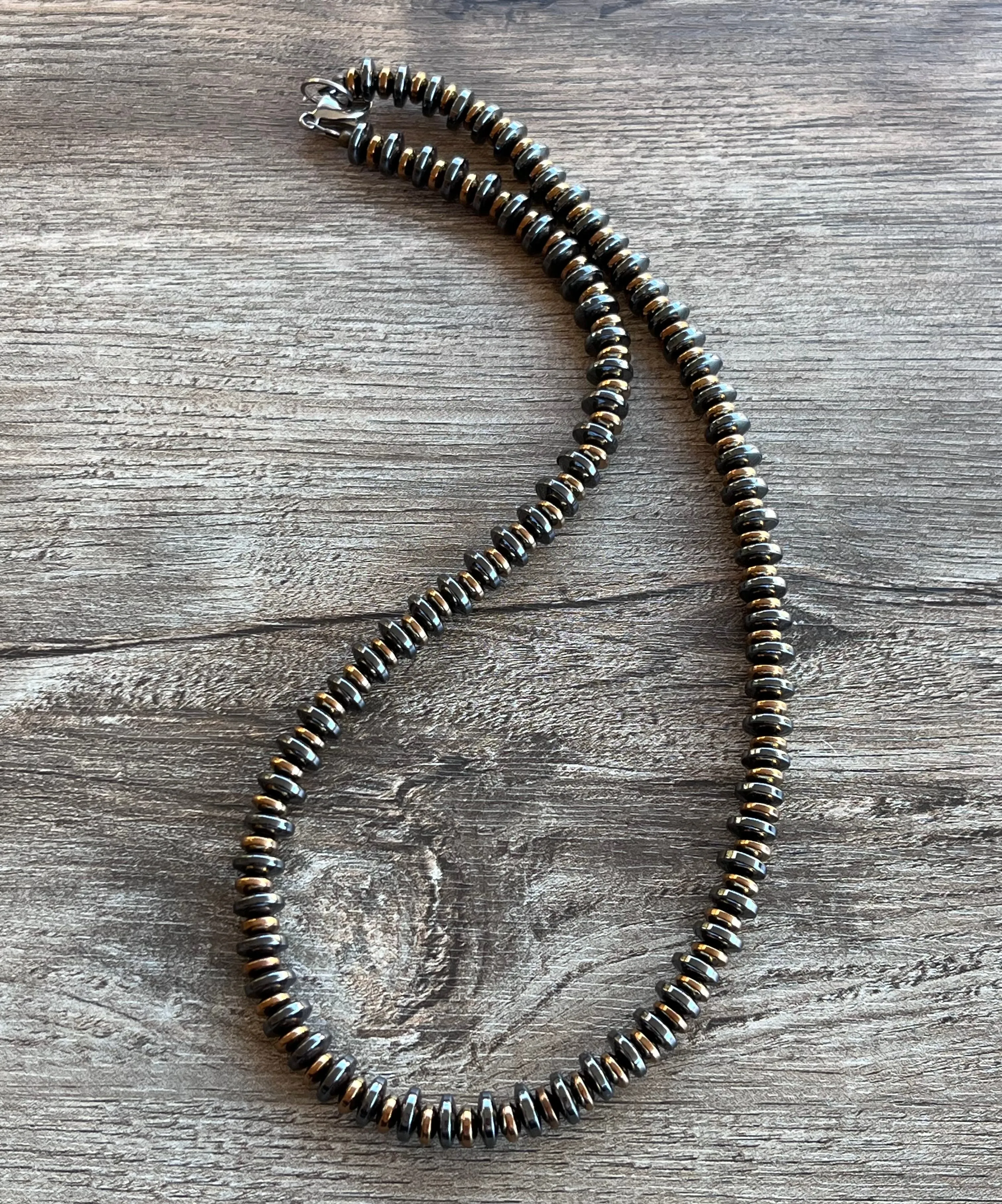 Hematite Copper Beaded Long Mens Necklace - Jack