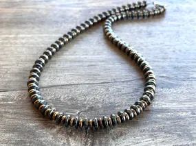 Hematite Copper Beaded Long Mens Necklace - Jack