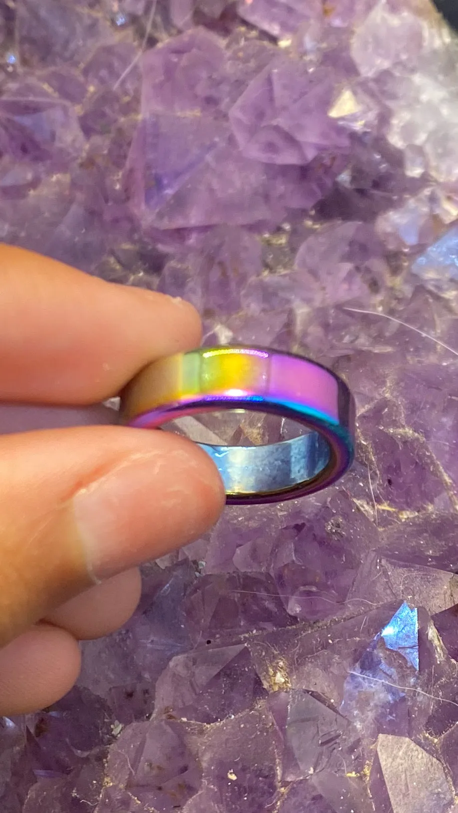 Hematite Rainbow Flat Band Ring