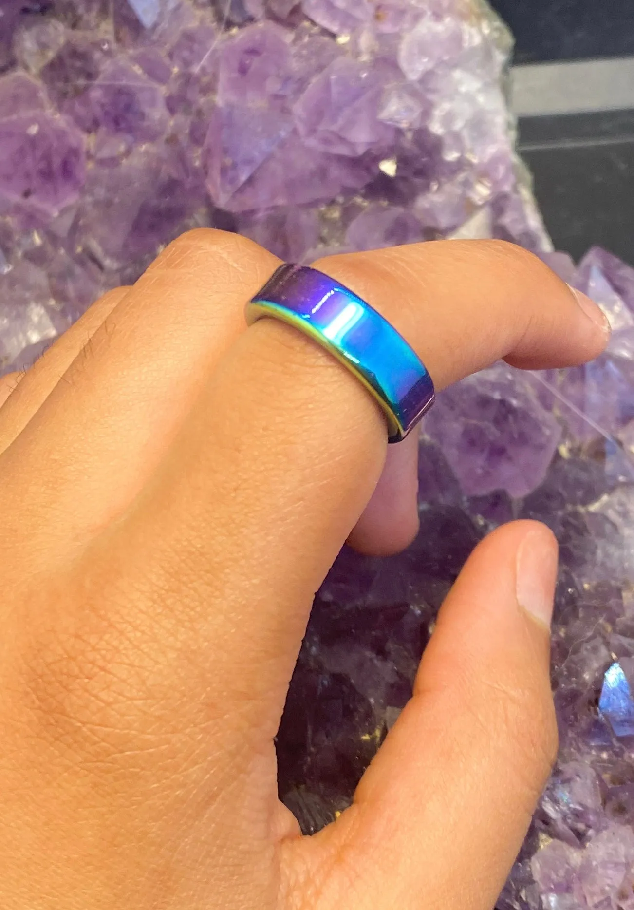 Hematite Rainbow Flat Band Ring