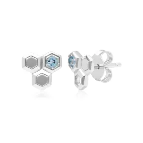 Honeycomb Blau Topas Hexagon Ohrstecker in 925 Sterling Silber