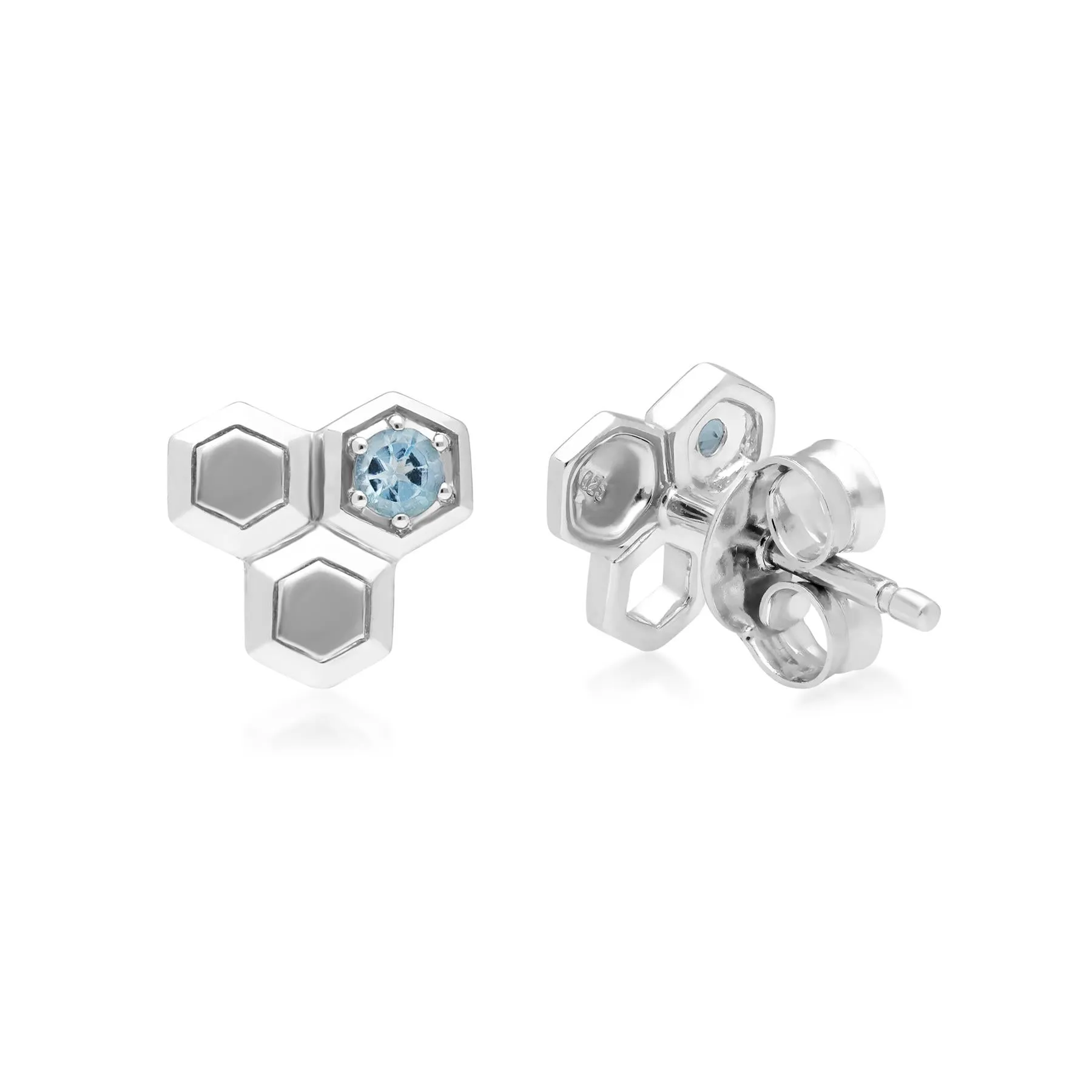 Honeycomb Blau Topas Hexagon Ohrstecker in 925 Sterling Silber