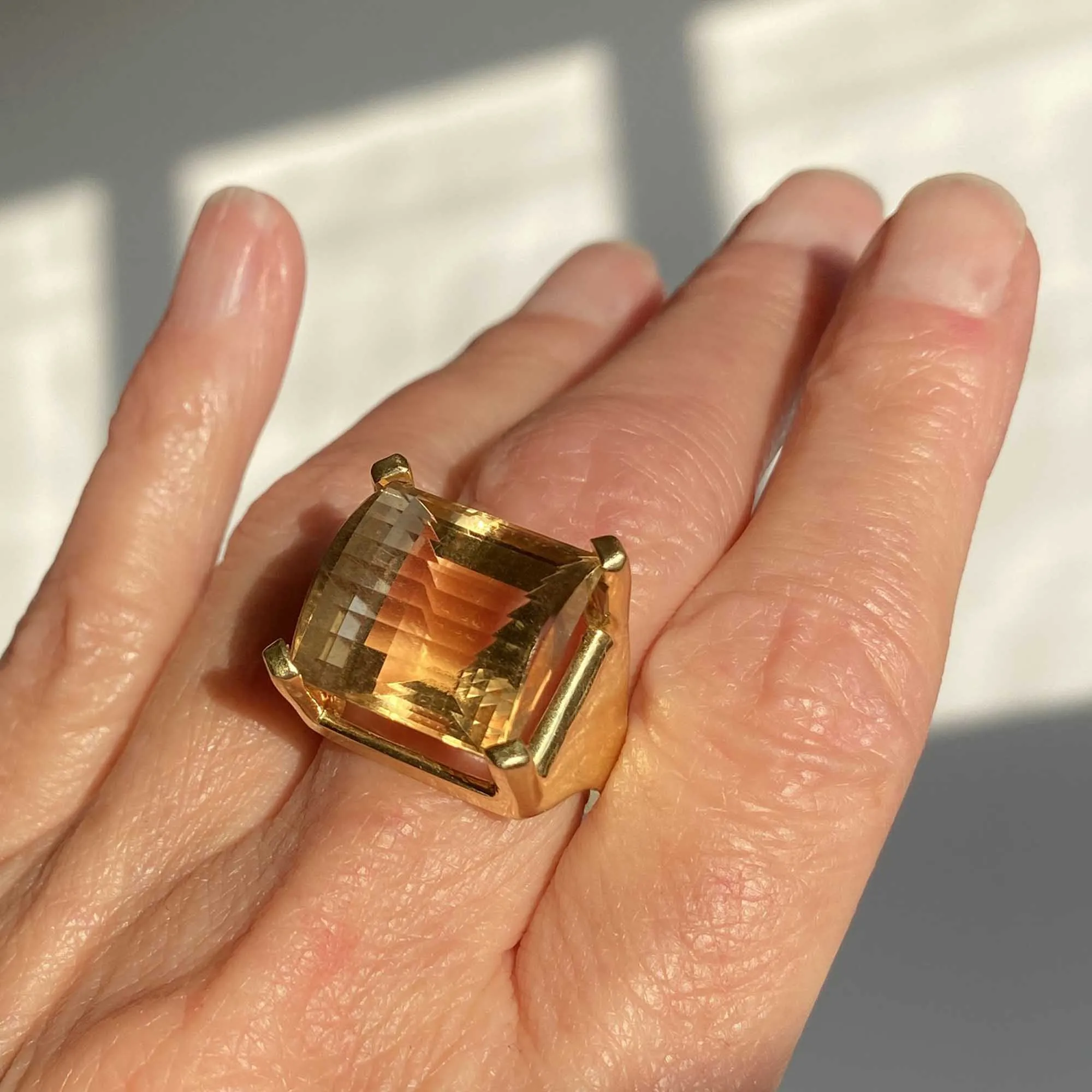 Impressive Fancy Cut Citrine Ring in 18K Gold