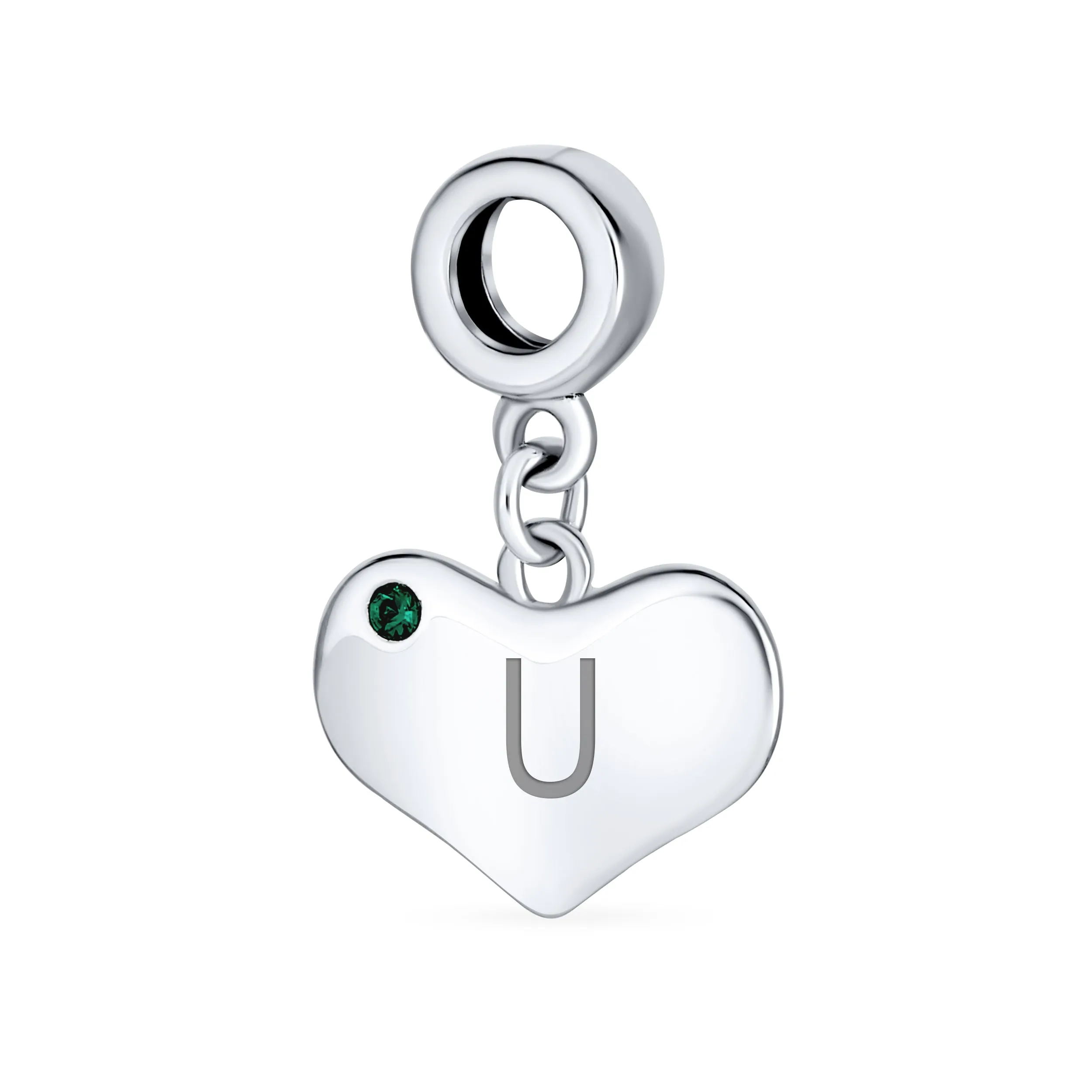 Initial Alphabet Bead Charm Simulated Emerald Heart Dangle for European Bracelet