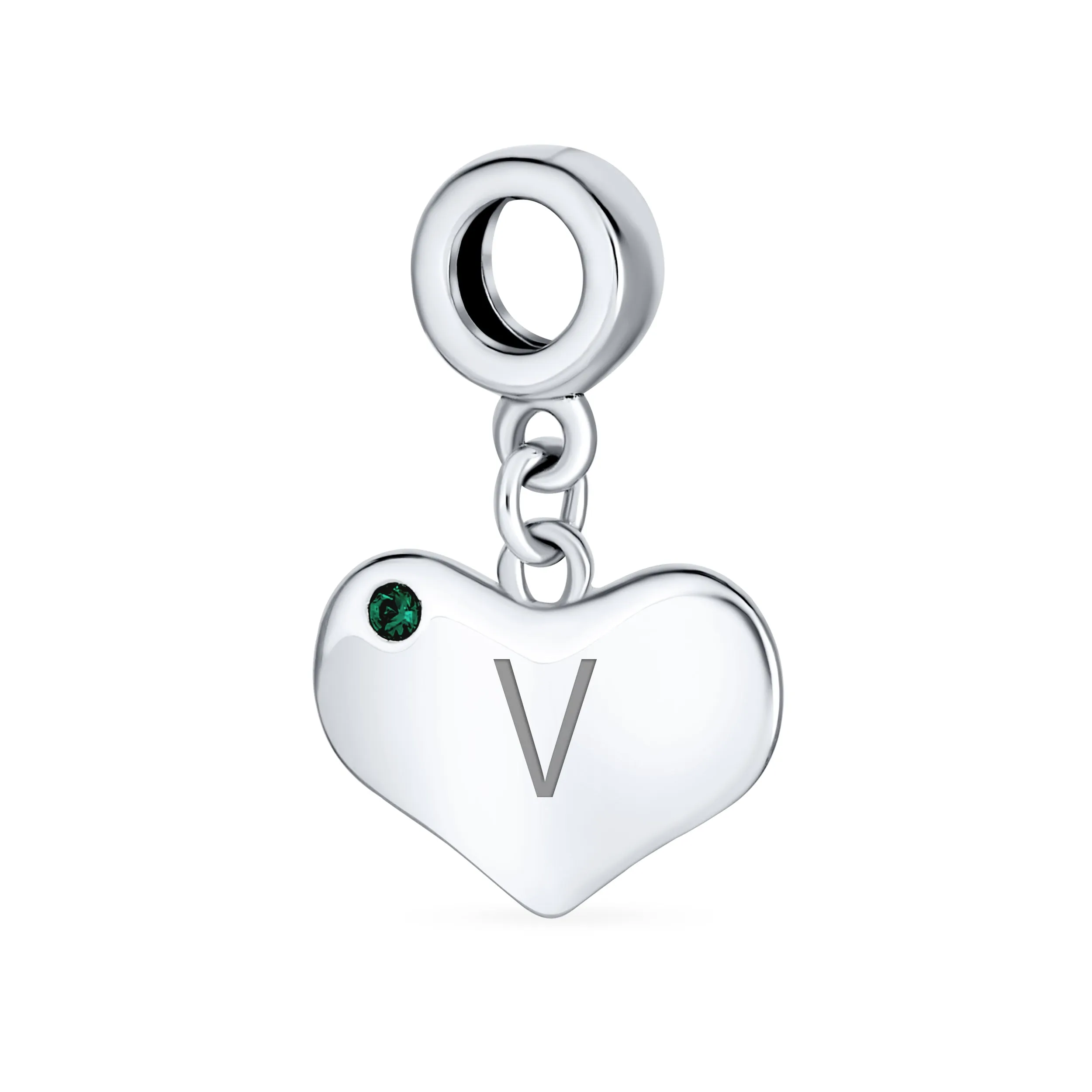 Initial Alphabet Bead Charm Simulated Emerald Heart Dangle for European Bracelet