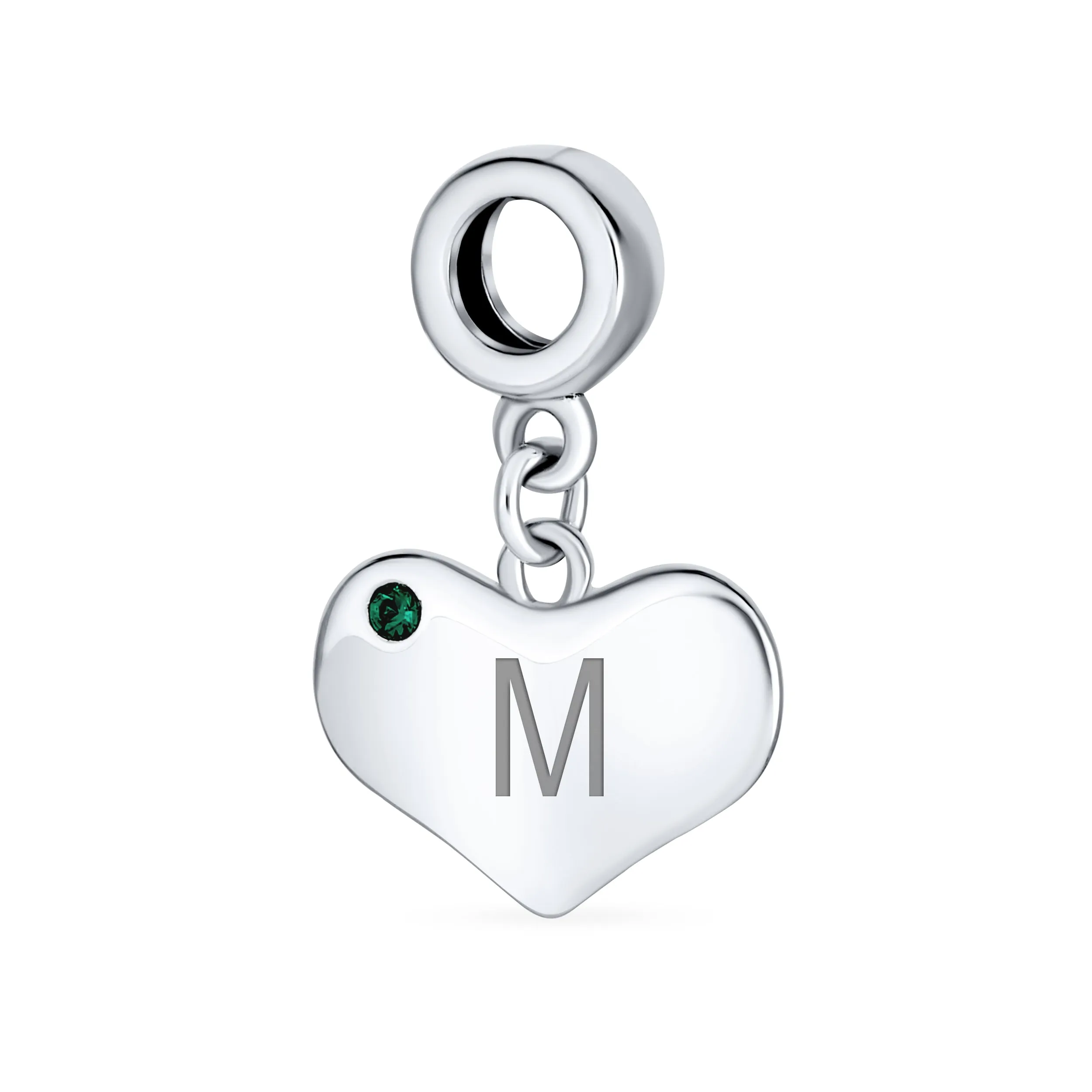 Initial Alphabet Bead Charm Simulated Emerald Heart Dangle for European Bracelet