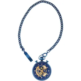 Invicta Men's Chronograph Pocket Watch - Vintage Blue and Gold Dial SS Case | 34457