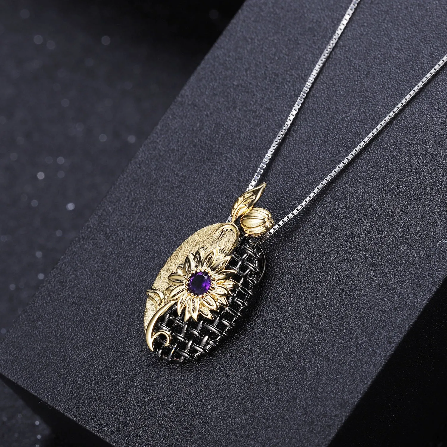 Italian Craft Design Luxury Natural Amethyst Pendant Silver Necklace for Women