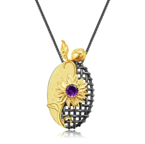 Italian Craft Design Luxury Natural Amethyst Pendant Silver Necklace for Women