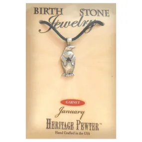 January Pewter Penguin Birthstone Pendant (Garnet)