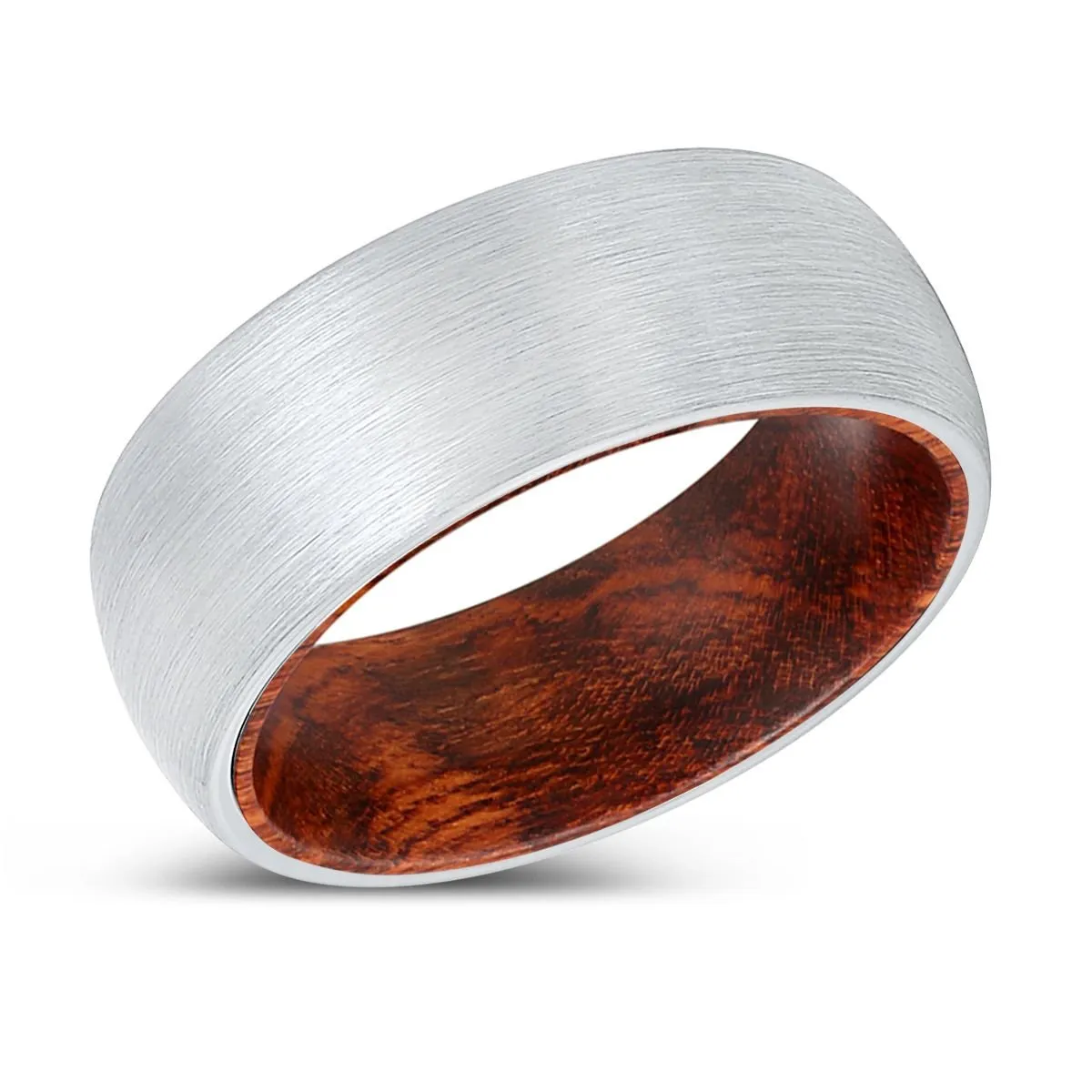 JITTERS | Snake Wood, White Tungsten Ring, Brushed, Domed