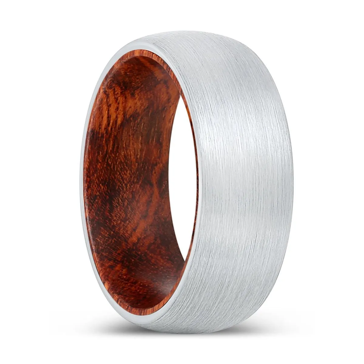 JITTERS | Snake Wood, White Tungsten Ring, Brushed, Domed