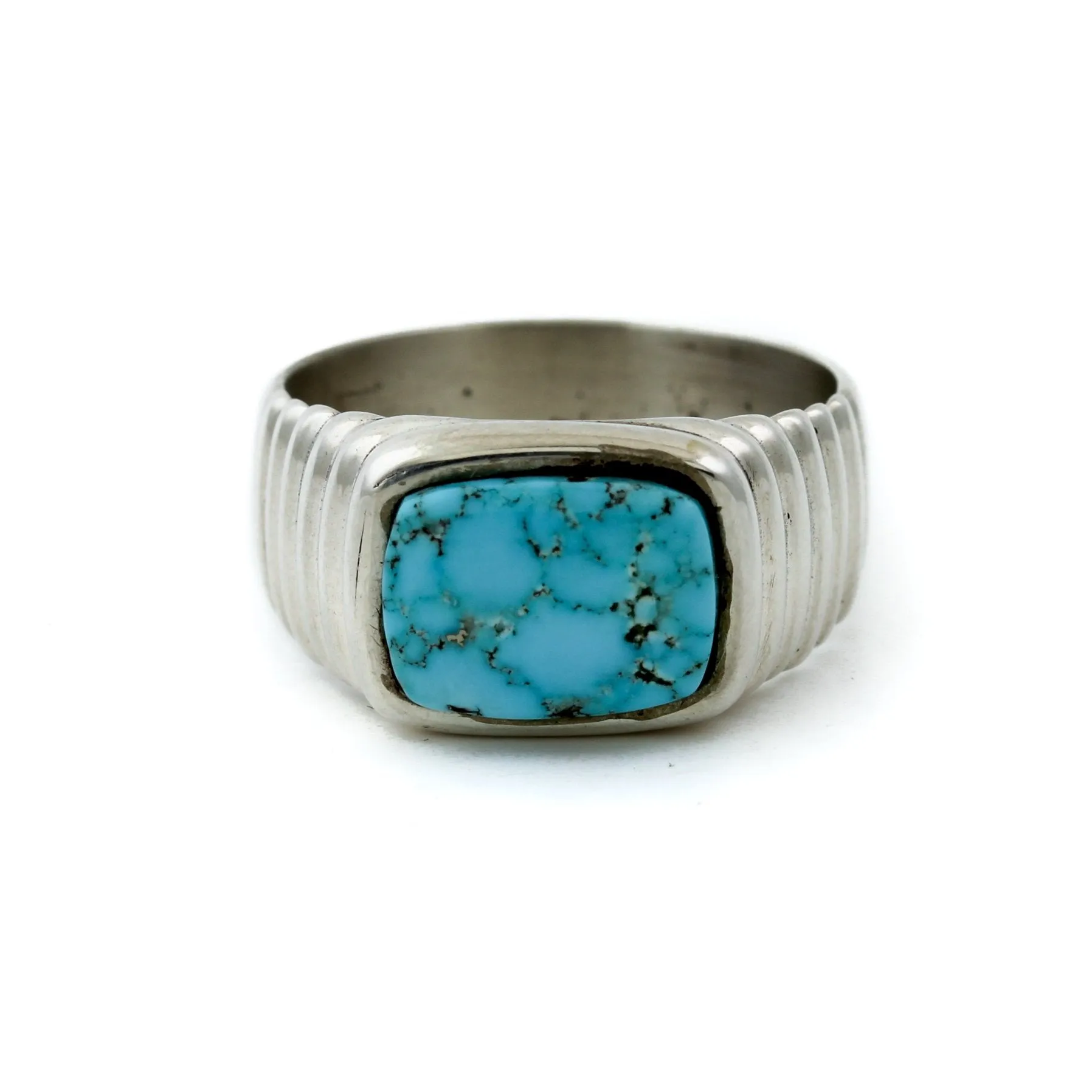 Kingman Turquoise Ridged Inlay Signet