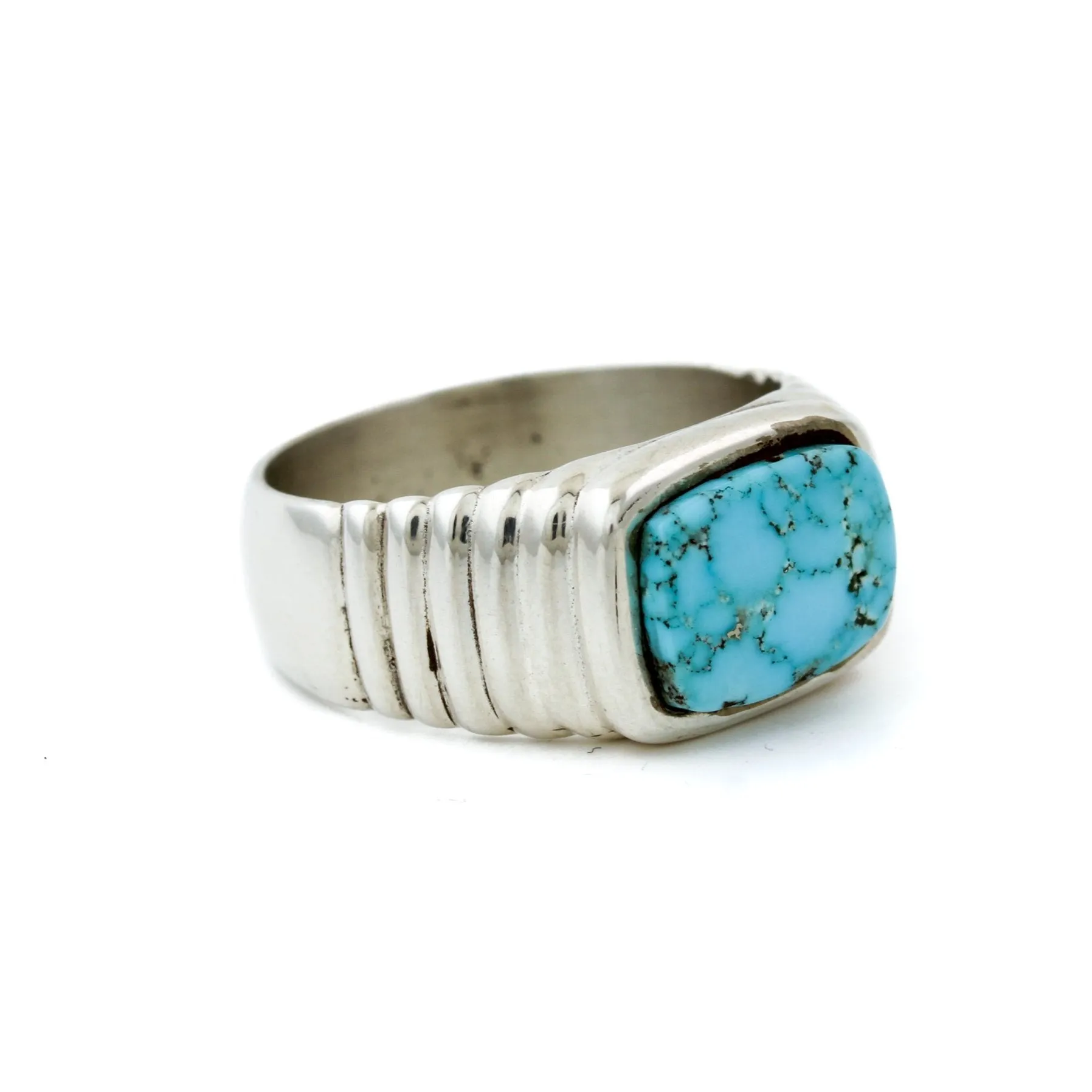 Kingman Turquoise Ridged Inlay Signet