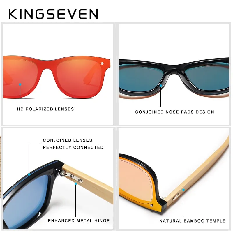 Kingseven Siamese Lens Sunglasses Men Bamboo Women Red Mirror Y5788F1