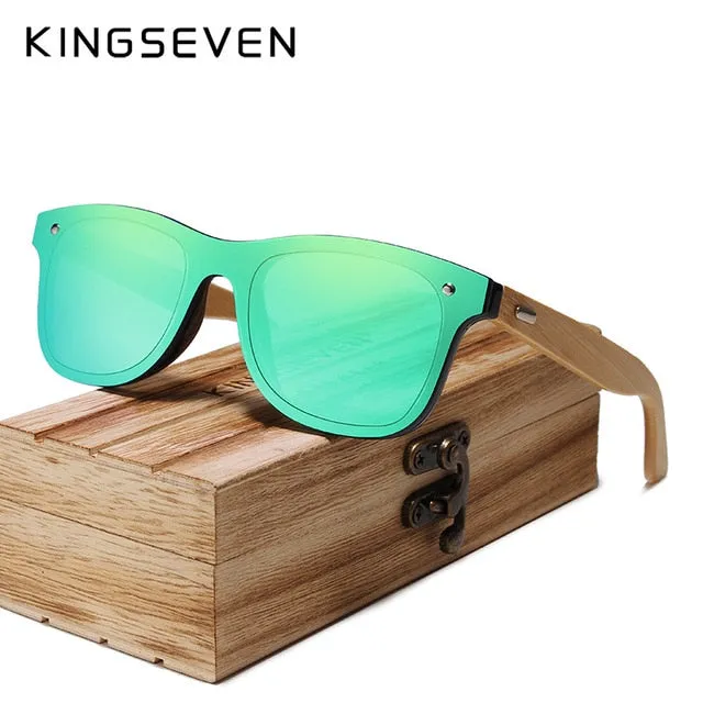 Kingseven Siamese Lens Sunglasses Men Bamboo Women Red Mirror Y5788F1