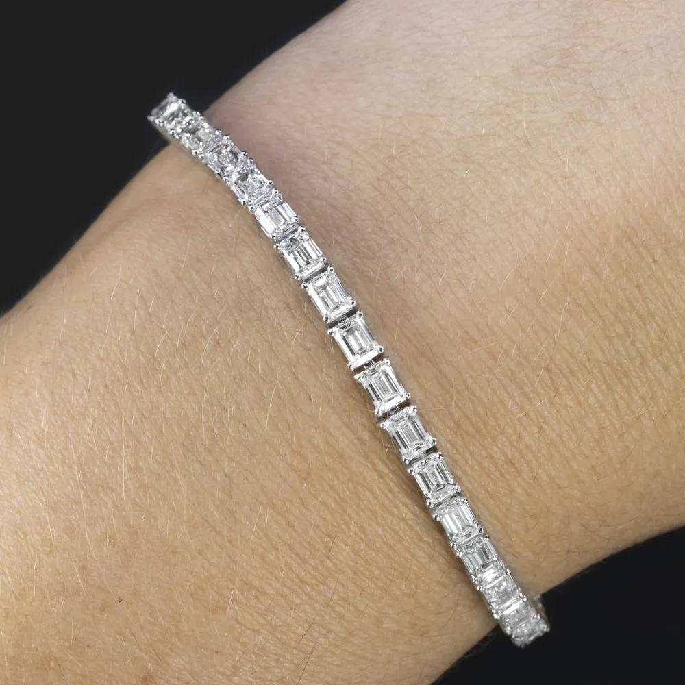 LAB CREATED DIAMOND TENNIS BRACELET EMERALD CUT 8ct CLASSIC 14k WHITE GOLD