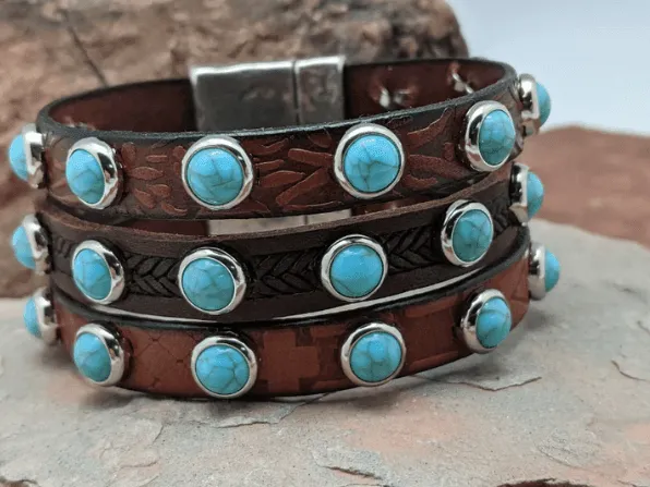 Laura Ingalls Women's Brown 8" Triple L Leather Bracelet B-511BR