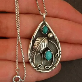 Leaf Turquoises Stone Pendant Necklace Bohemia Jewelry Statement Water Drop Metal Pendant Women's Necklace