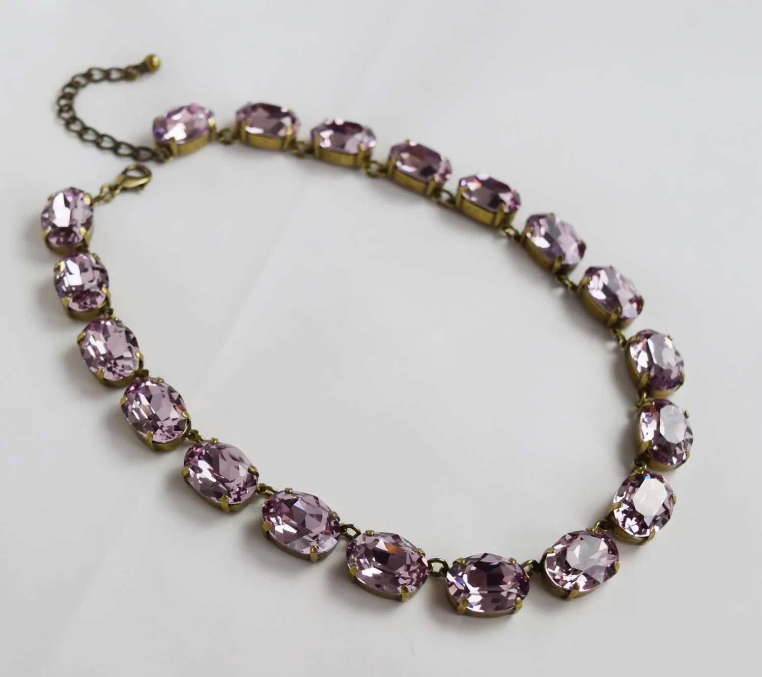 Light Amethyst Swarovski Crystal Collet Necklace - Large Oval