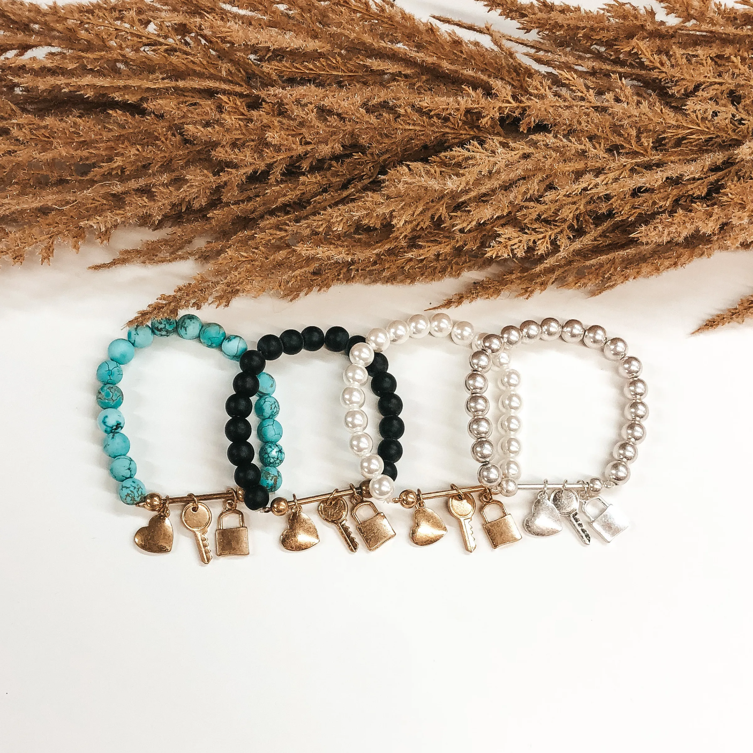 Lock Up Your Heart Bracelet in Turquoise/Gold