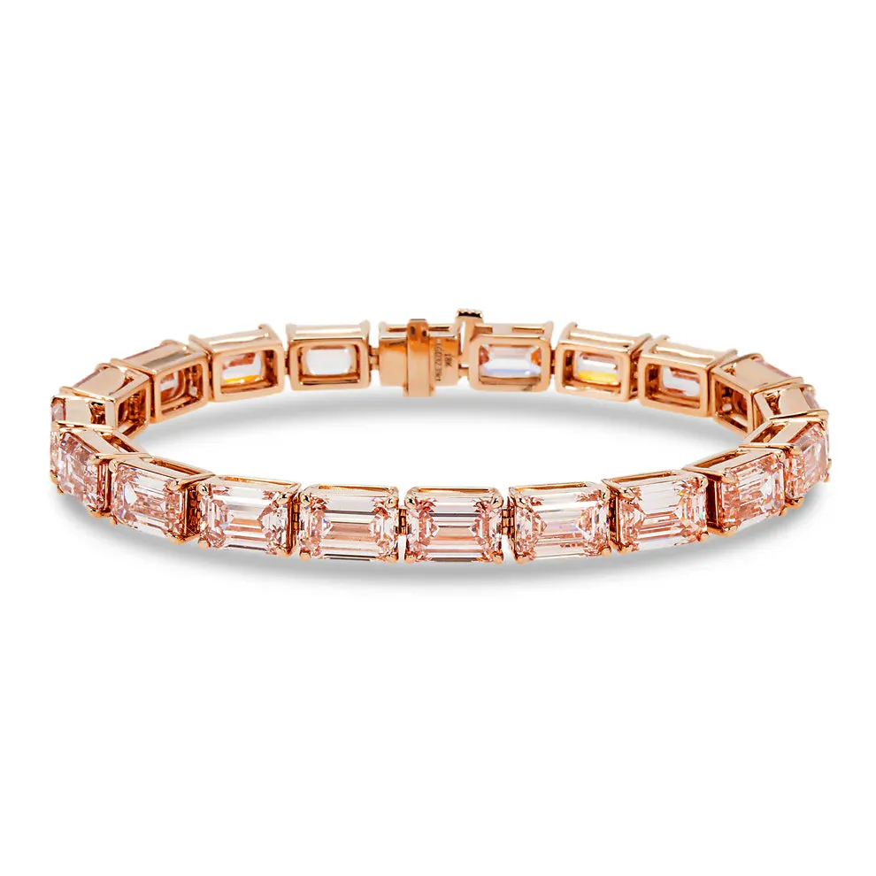 Lynnlee 32 Carats Emerald Cut Fancy Pink Lab Grown Diamond Tennis Bracelet in 18K Rose Gold