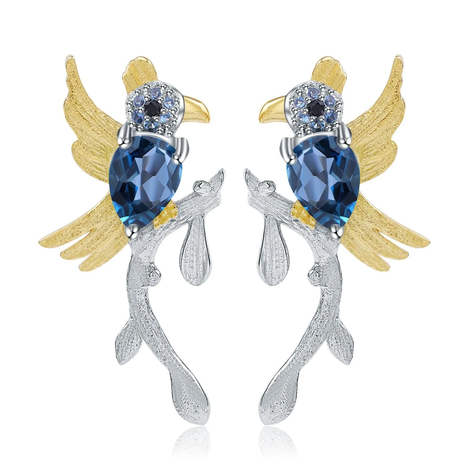 Magpie Design 925 Silver Natural London Blue Topaz Earrings for Women