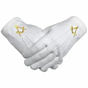 Masonic Cotton Glove with Golden Embroidery Square and Compass (2 Pairs)