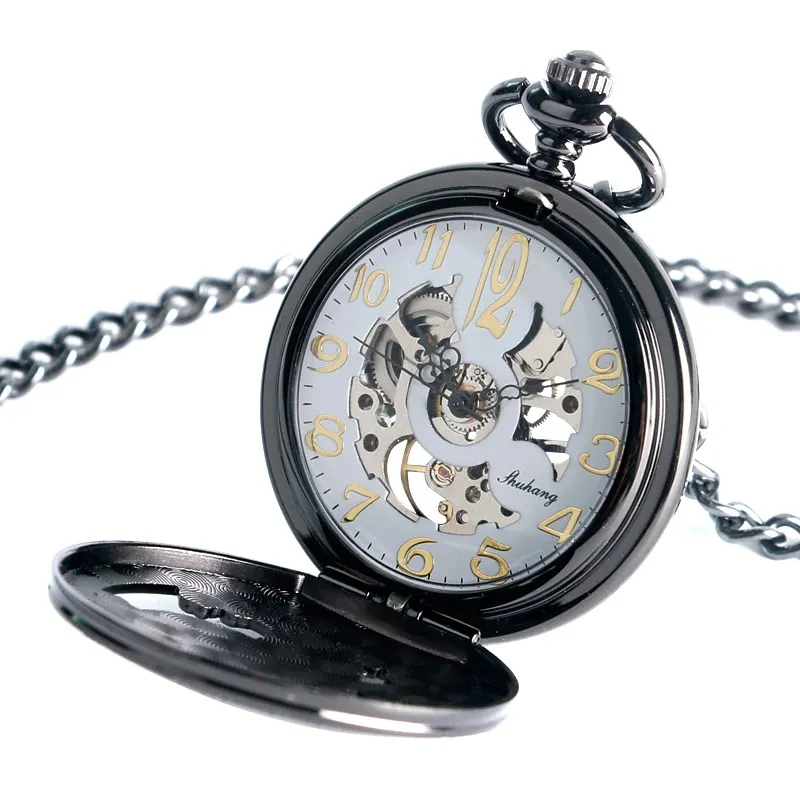 Mechanical Pocket Watch with Flying Eagle / Black Pendant Clock with Chain for Men and Women