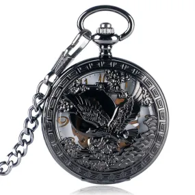 Mechanical Pocket Watch with Flying Eagle / Black Pendant Clock with Chain for Men and Women