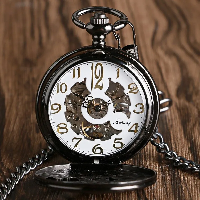 Mechanical Pocket Watch with Flying Eagle / Black Pendant Clock with Chain for Men and Women