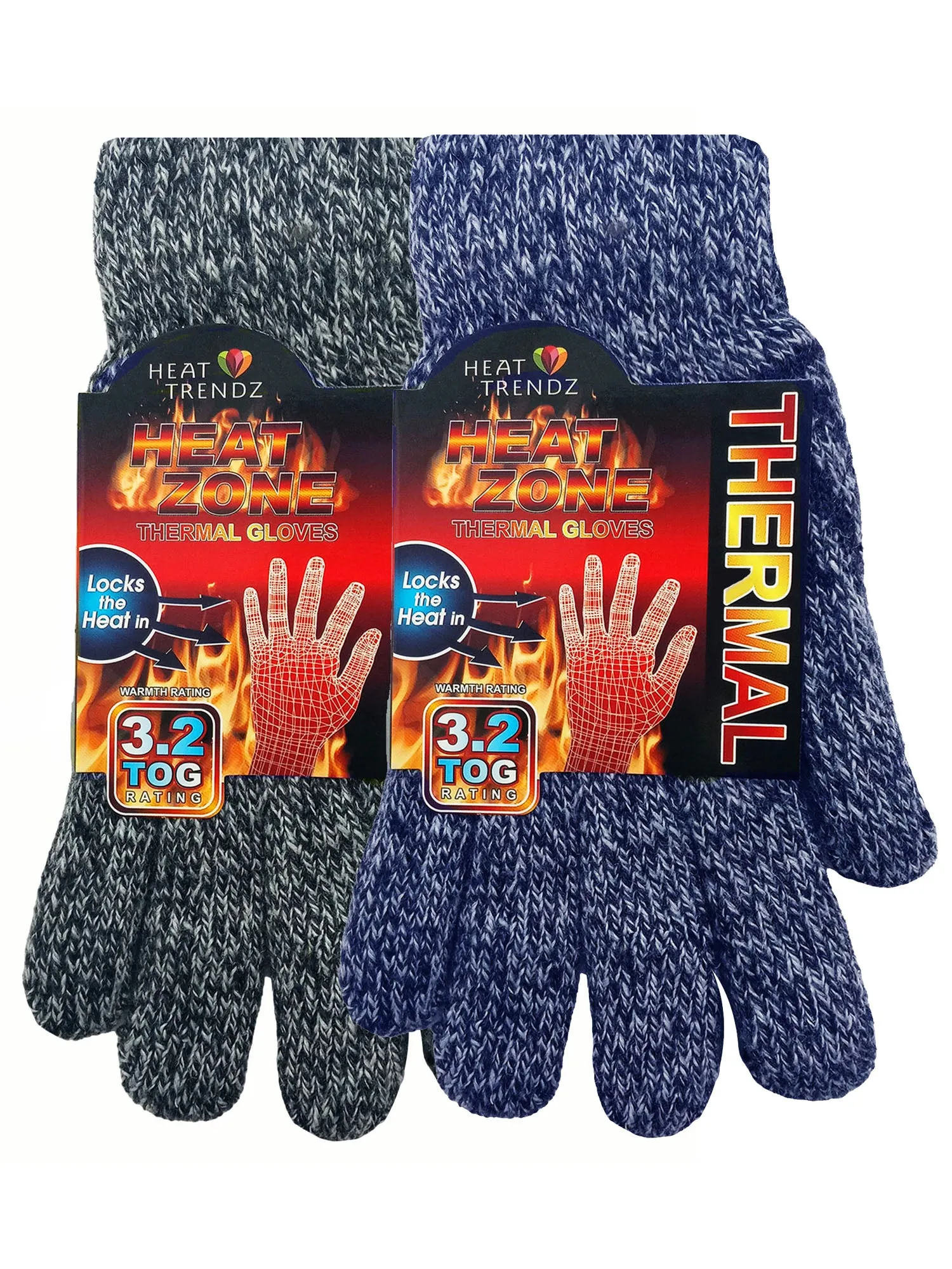 Mens Blue & Gray Heated 2-Pack Thick Thermal Winter Gloves